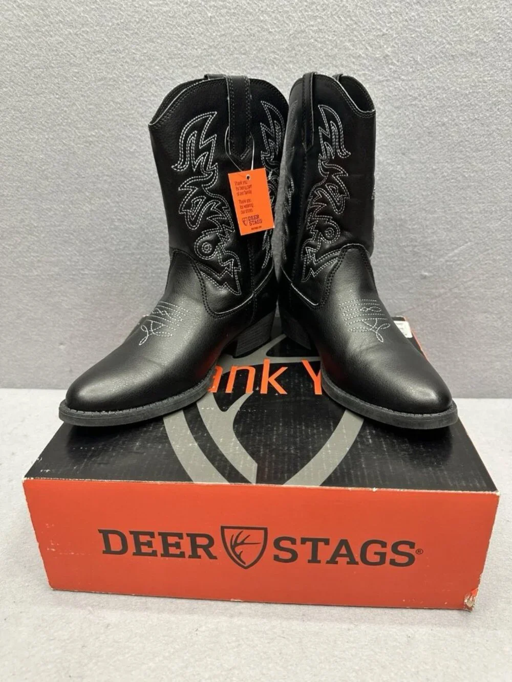 Deer Stags Cowboy Boots Kids 4 M Black Rodeo Western Country Equestrian Ranch